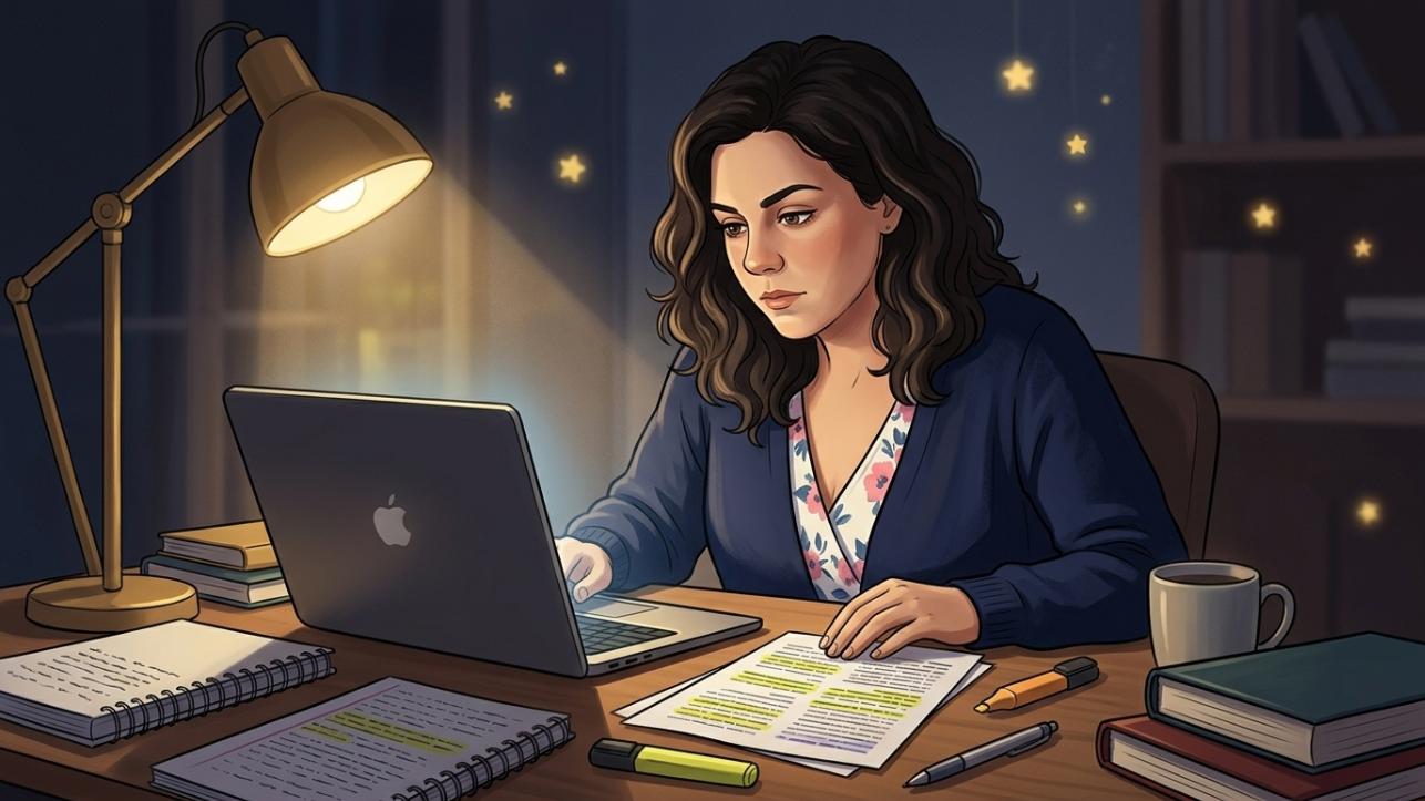 Sofía investigando de madrugada